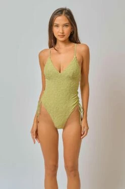 Amanda V Neck One Piece / Matcha Jacquard