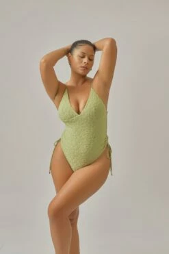 Amanda V Neck One Piece / Matcha Jacquard -BLACKBOUGH SWIM Sales matcha amanda 2 1